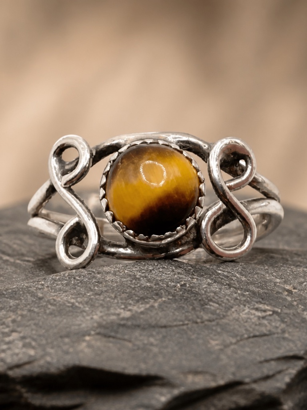 Size 4.5 Dainty tiger eye sterling Silver Ring